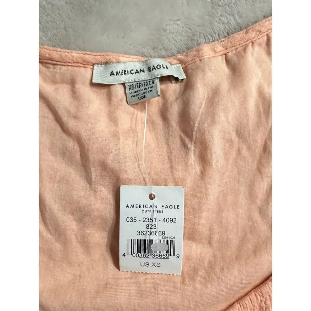 American Eagle Peachy-Pink Lace-Accented Sweetheart Neckline Babydoll Top XS